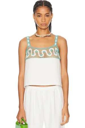 BODE Ripple Lace Tank in Cream - Cream. Size L (also in M, S, XS).
