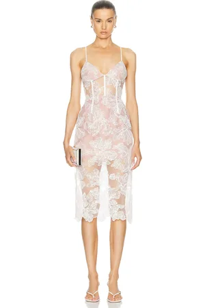 FLEUR DU MAL Sequin Floral Embroidered Midi Dress in Ivory - Ivory. Size 2 (also in 4, 8).