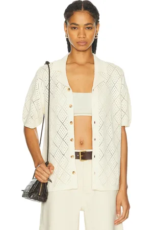 WAO Open Knit Camp Shirt in Cream - Cream. Size M (also in L).