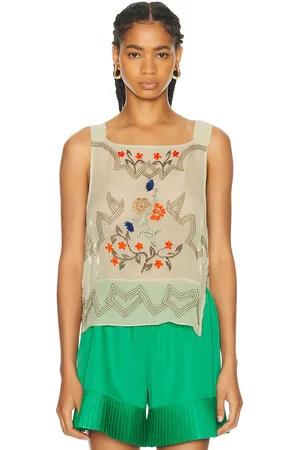 BODE Embroidered Flower Study Top in Cream Multi - Cream. Size L (also in M).