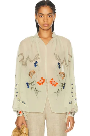 BODE Embroidered Flower Study Shirt in Ecru Multi - Cream. Size L (also in S).