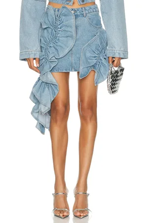 AKNVAS Rivington Ruffle Skirt in Sky - Denim-Medium. Size 2 (also in ).