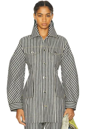 Bottega Veneta Button Up Jacket in Navy & Ecru - Navy. Size 34 (also in 36).