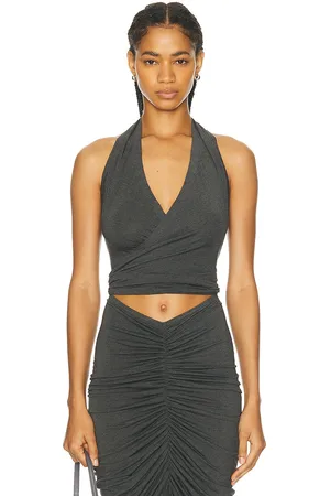 Norma Kamali Halter Wrap Top in Dark Grey - Charcoal. Size L (also in XL, XS).