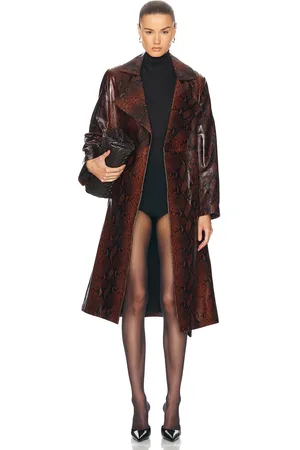 Nour Hammour Amina Belted Leather Coat in Python - Brown. Size 40 (also in 42).