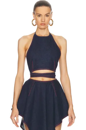 Alaïa Halterneck Tank Top in Bleu Denim - Denim-Dark. Size 40 (also in ).