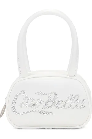 Amina Muaddi Bella Micro Bag in White & White Crystal - White. Size all.