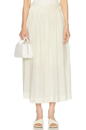 Loulou de Saison Artemis Long Skirt With Gathers in Ivory - Ivory. Size L (also in ).