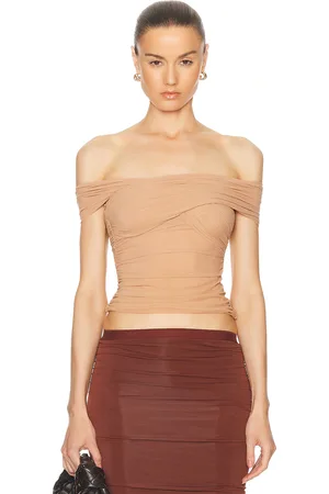 SER.O.YA Aruba Mesh Top in Carmel - Beige. Size L (also in M, XL).