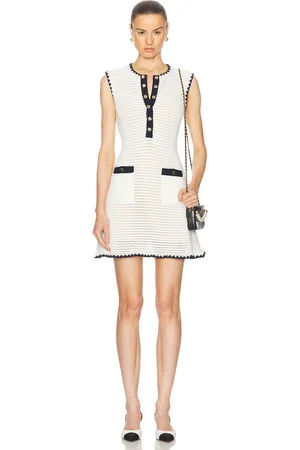Self-Portrait Crochet Contrast Trim Mini Dress in Cream - Cream. Size L (also in S, XS).