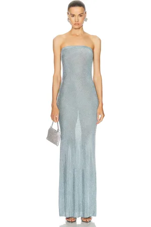 SER.O.YA Narissa Metallic Knit Maxi Dress in Sky Blue - Blue. Size L (also in XL).