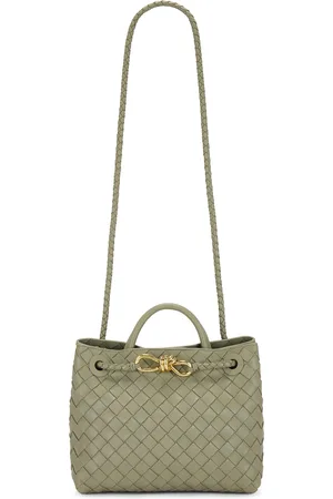 Bottega Veneta Small Andiamo Bag in Travertine & Brass - Sage. Size all.