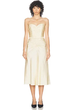 Alessandra Rich Bustier Midi Dress in Cream & Brown - Cream. Size 36 (also in 38, 42).