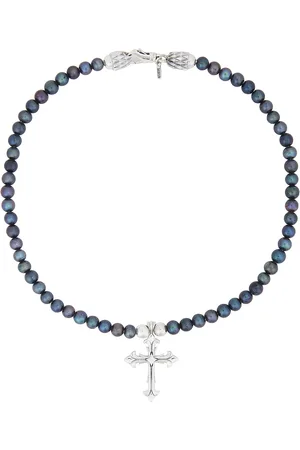 EMANUELE BICOCCHI Black Pearl Necklace With Cross in Black & Silver - Black. Size all.
