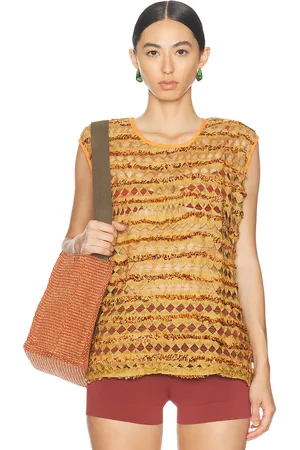 HARAGO Textured Tank Top in Mustard - Mustard. Size M (also in S, XS).