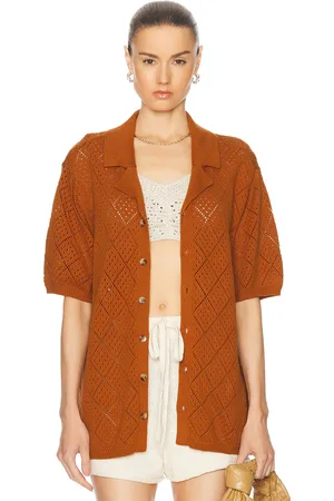 WAO Open Knit Camp Shirt in Brown - Brown. Size M (also in L, S, XS).