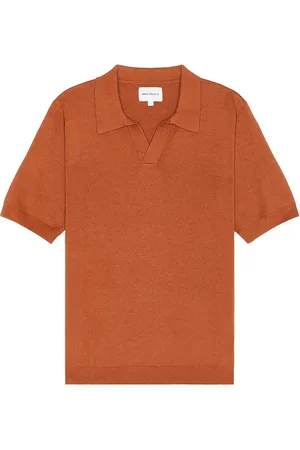 Norse projects Leif Cotton Linen Polo in Red Clay - Rust. Size L (also in S).