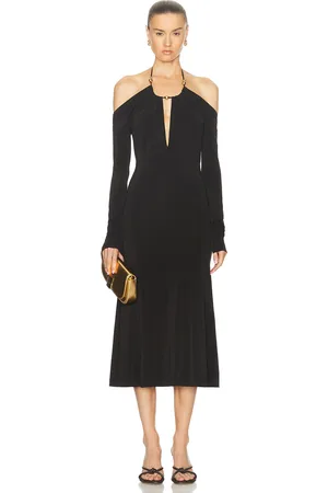 Salvatore Ferragamo Cold Shoulder Midi Dress in Espresso - Brown. Size 38 (also in 40, 42).