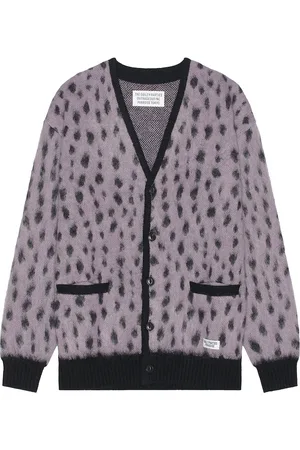 Wacko Maria Leopard Mohair Cardigan in Purple - Purple. Size L (also in XL/1X).