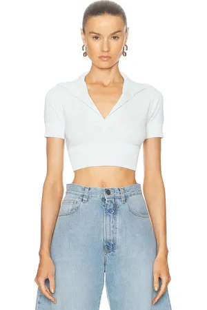Alaïa Cropped Polo Top in Mint - Mint. Size 38 (also in 40).