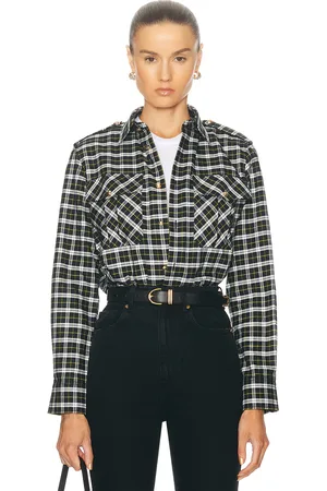 NILI LOTAN Jeanette Top in Black & Green Plaid - Black. Size L (also in S).