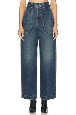 Khaite Hewitt Slim Straight Leg in Stinson - Denim-Dark. Size 24 (also in 25, 29, 30).