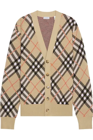 Burberry Check Cardigan in Sand - Brown. Size L (also in S, XL/1X).
