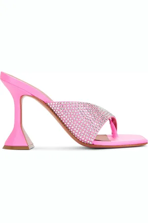 Amina Muaddi Shiona 95 Slipper In Fluo Pink & White Crystals in Fluo Pink & White Crystals - Pink. Size 36 (also in 38).