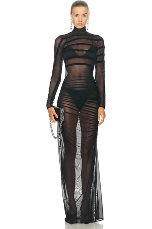 Jean Paul Gaultier Gaultier & Mariniere Turtleneck Draped Mesh Dress in Black - Black. Size XXS (also in ).