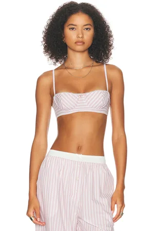 Helsa Wide Stripe Poplin Bra in Mauve Stripe - Mauve. Size M (also in S).