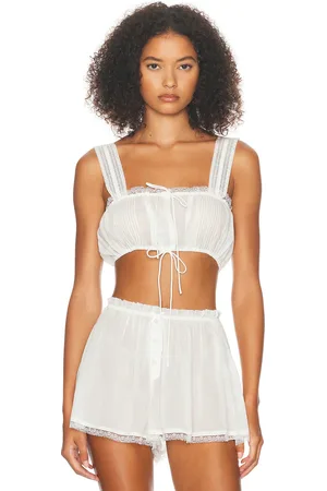 Helsa Voile Camisette Top in Ivory - White. Size L (also in M, S, XL).