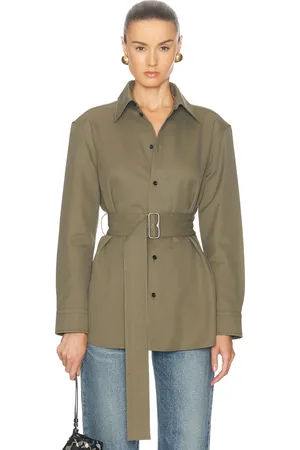 Burberry Belted Button Up Top in Khaki - Olive. Size 0 (also in 2).