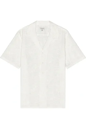 CLUB MONACO Short Sleeve Eyelet Shirt in White - White. Size L (also in M, S).
