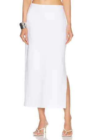 Norma Kamali Side Slit Midcalf Skirt in Snow White - White. Size L (also in M, S, XL, XS).