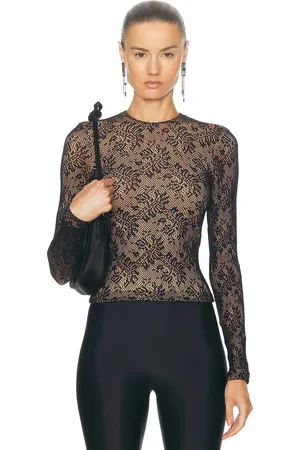 Balenciaga Lace Crewneck Top in Beige & Black - Black. Size 34 (also in 36).
