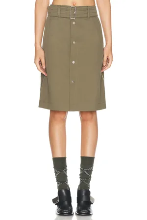 Burberry Belted Midi Skirt in Khaki - Olive. Size 0 (also in 2, 4).