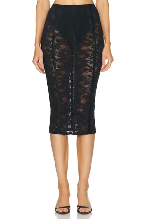 FLEUR DU MAL Le Stretch Lace Pencil Skirt in Black - Black. Size M (also in S, XS).