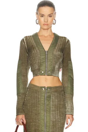 Diesel Zip Front Cropped Top in Olive & Green - Olive. Size L (also in ).