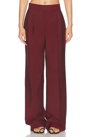 Rohe Wide Leg Single Pleated Tailored Trousers in Port Changeant - Burgundy. Size 42 (also in ).