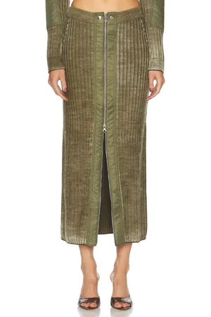 Diesel Zip Front Maxi Skirt in Olive & Green - Olive. Size L (also in M, S).