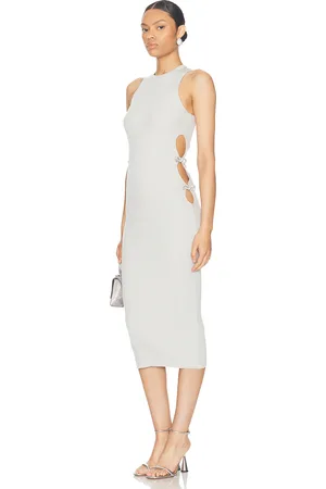 Mach & Mach Knit Cutout Mini Dress with Crystal Bows in Grey - Grey. Size L (also in ).