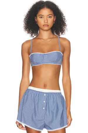 Helsa Pinstripe Poplin Bra in Blue Pinstripe - Multi. Size XL (also in ).