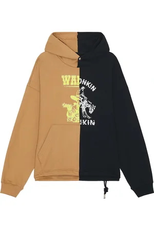 AFTER PRAY Opposition Half Panel Pullover Hoodie in Beige - Black. Size M (also in S).
