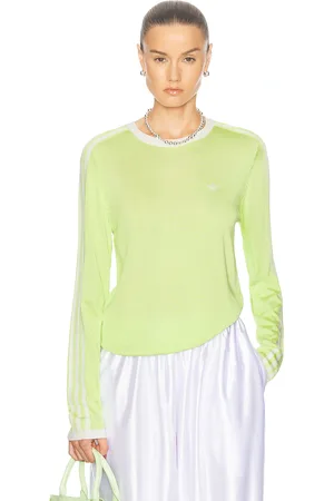 adidas Knit Long Sleeve Tee in Semi Frozen Yellow & Chalk White - Green. Size L (also in M, XL/1X).