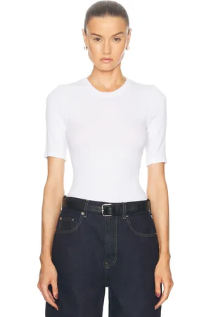 ENZA COSTA Silk Knit Half Sleeve Crewneck Top in White - White. Size XS (also in ).