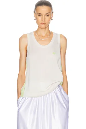 adidas Knit Vest in Chalk White & Semi Frozen Yellow - White. Size L (also in M, XL/1X).