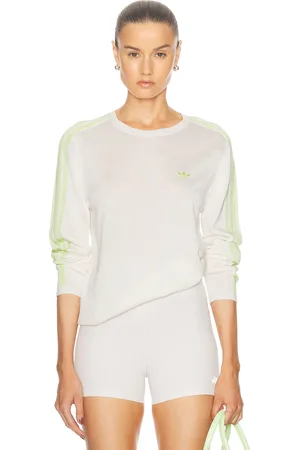 adidas Knit Long Sleeve Tee in Chalk White & Semi Frozen Yellow - White. Size XL/1X (also in ).