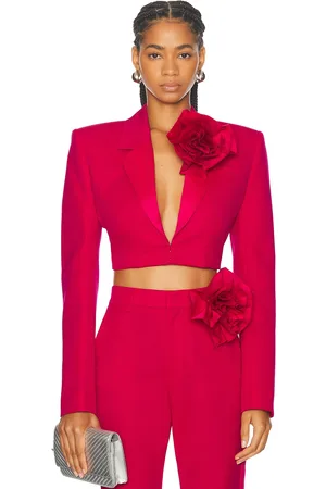 AREA Flower Corsage Cropped Blazer in Raspberry - Pink. Size 0 (also in 2).