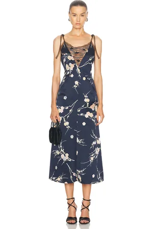 Emporio Armani Silky Maxi Dress in Multi - Navy. Size 44 (also in ).