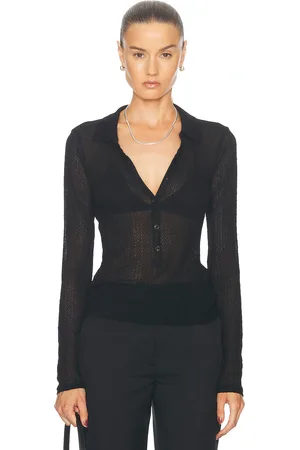 Frame Mesh Lace Polo in Black - Black. Size XS (also in ).